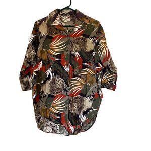 Just Four Inc Mens 38 Medium Floral Hawaiian Shirt Short Sleeve Tee Top Button